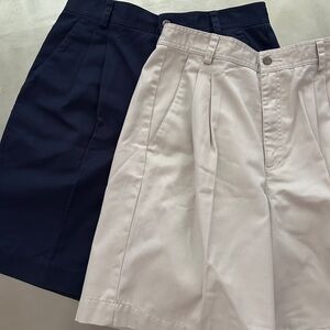 Liz Claiborne mom shorts Two pairs chino Navy Tan 12 pleats read